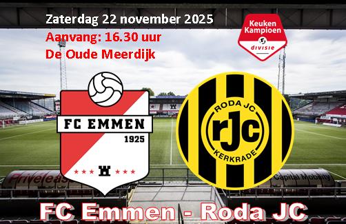 FC Emmen komt niet verder dan gelijkspel tegen Roda JC